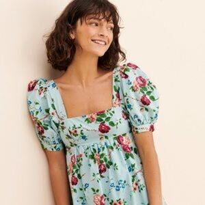 Laura Ashley x Urban Outfitters Blue Penelope Toile Babydoll Dress Size Small